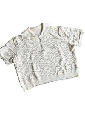 Entire Closet $5! Cider Women's Ivory White Short Sleeve Collard Crop Sweater
